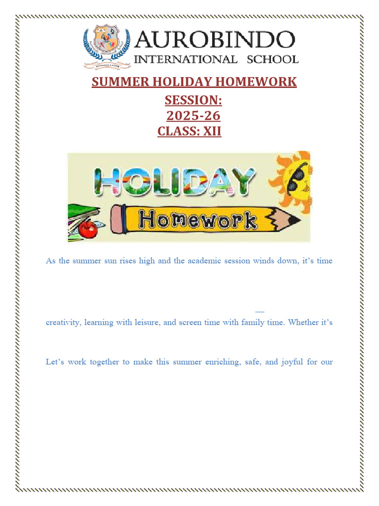 Summer Holiday Homework Guide | PDF | Matrix (Mathematics) | Determinant