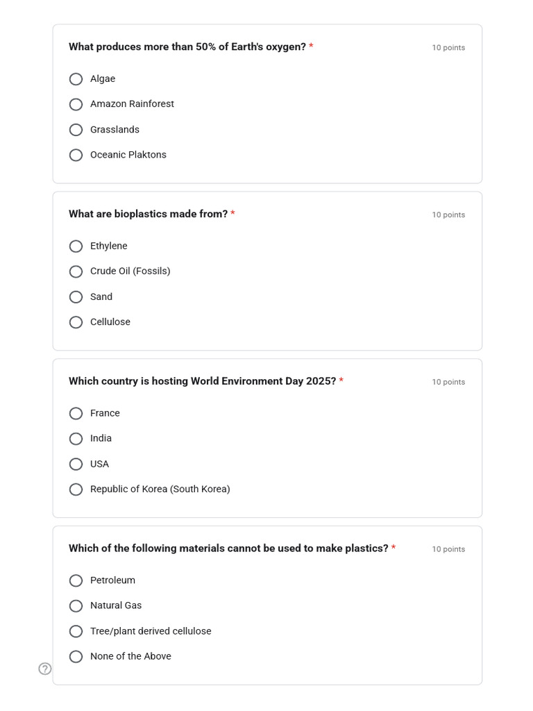 World Environment Day Quiz 2025 | PDF | Plastic | Recycling