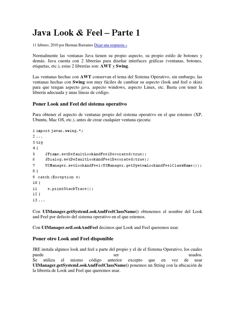 Introducción a Java Look & Feel | PDF | Java (lenguaje de programación ...