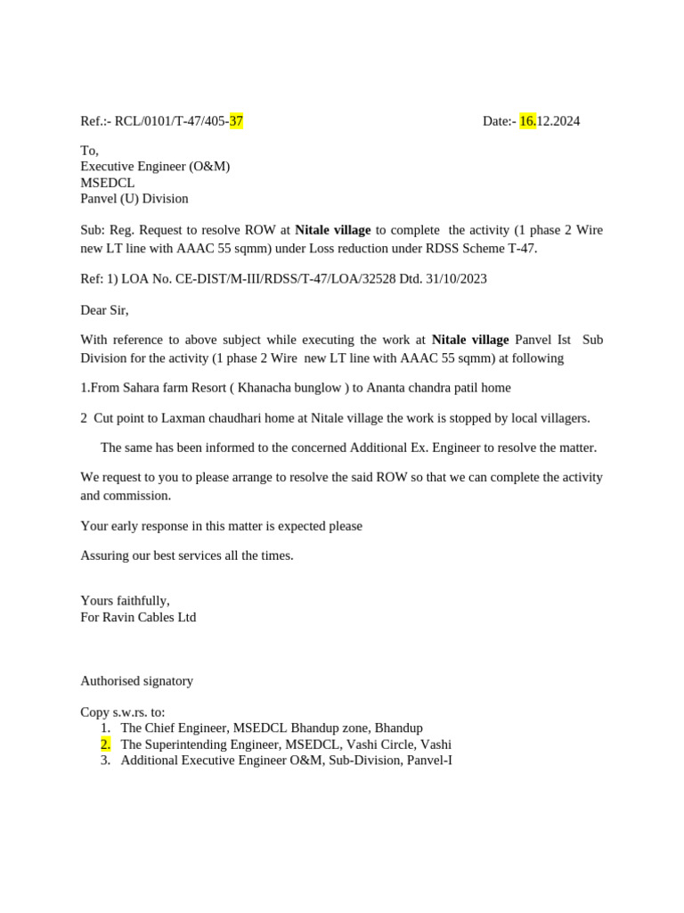 [1]-row letter to ee panvel 26.03.2025 | PDF | Electric Power ...