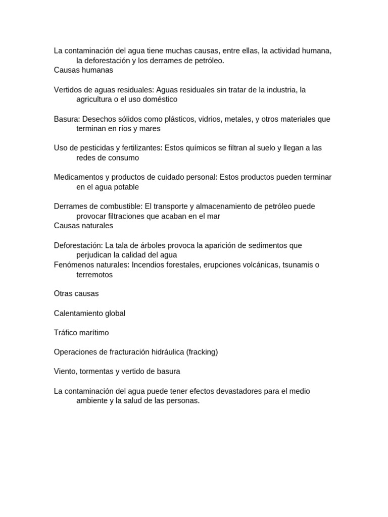 Causas y Consecuencias de la Contaminación del Agua | PDF | La ...