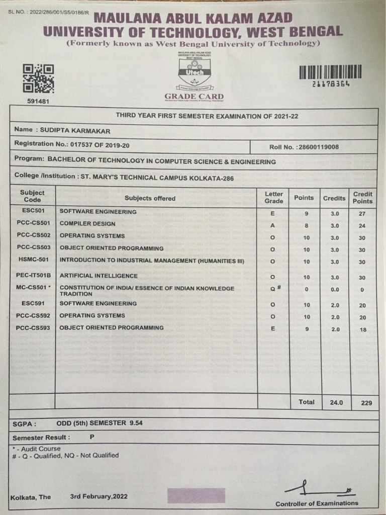 Semester Marksheet for B.Tech Students | PDF | Engineering | Computer ...