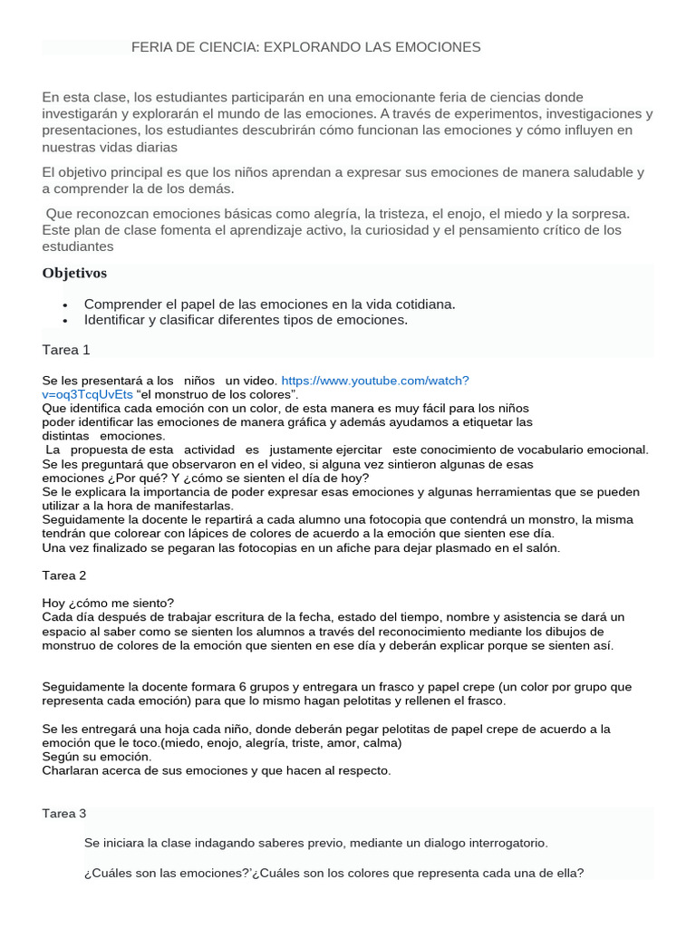 Feria de Ciencia: Aprendiendo Emociones | PDF | Las emociones | Amor