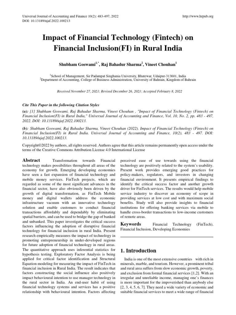 Impact of Financial Technology Fintech o PDF Survey Methodology Quantitative Research