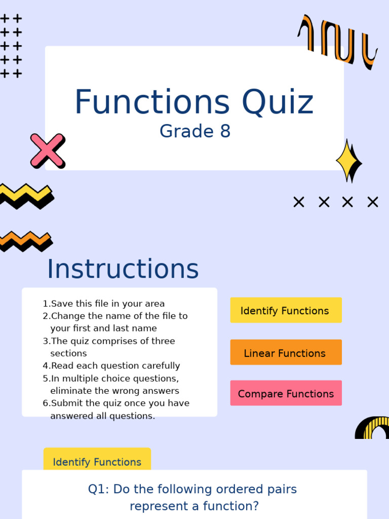 Grade 8 Functions Quiz Guide | PDF | Function (Mathematics) | Applied ...