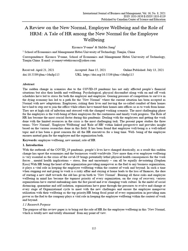 A Review On The New Normal Employee Wellbeing and The Role 1a31gmpt2k ...