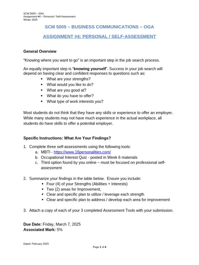 Assignment #4 - Self-Assessment - W25 | PDF | Compassion | Child Care