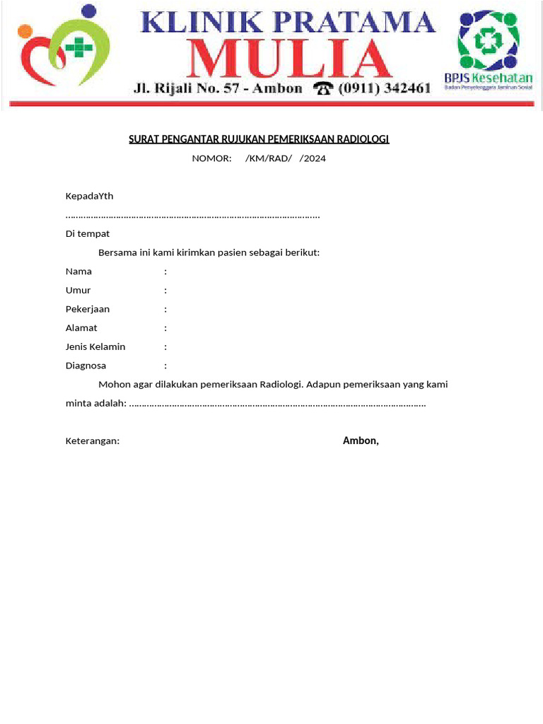 Surat Pengantar Pemeriksaan Radiologi | PDF