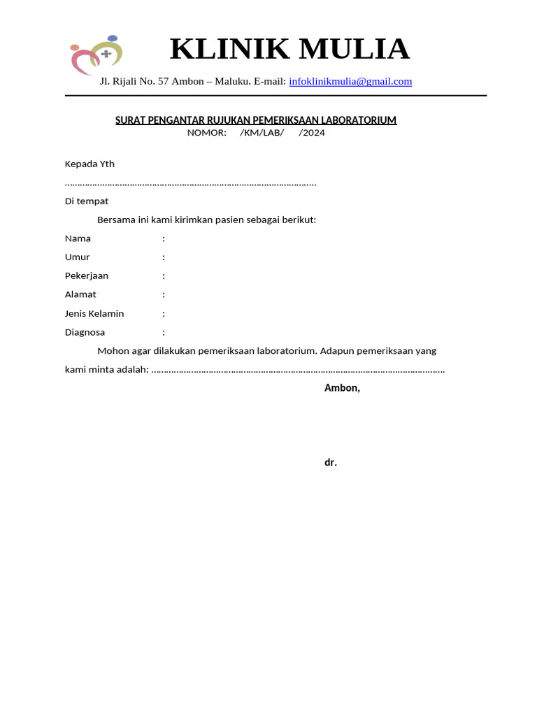 Surat Pengantar Rujukan Pemeriksaan Laboratorium | PDF