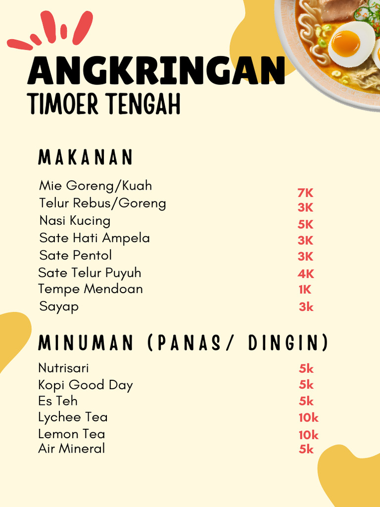 Menu Angkringan Timor Tengah | PDF