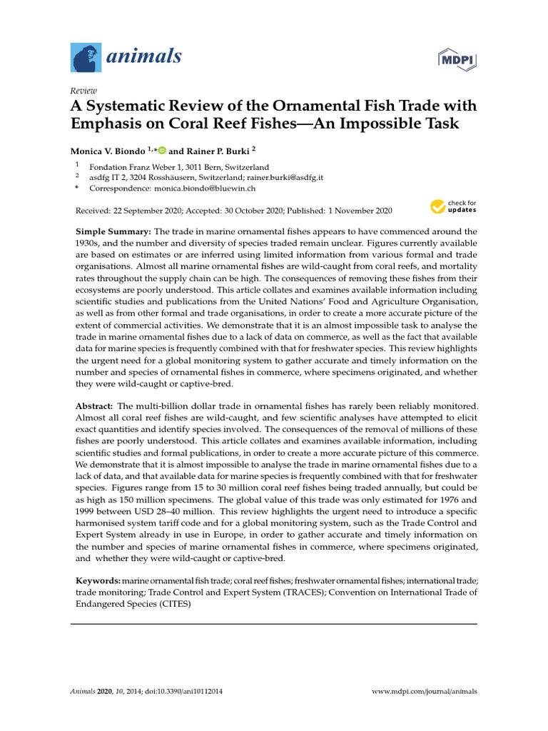 Ornamental Fish Trade: A Systematic Review | PDF | Fishkeeping | Fish