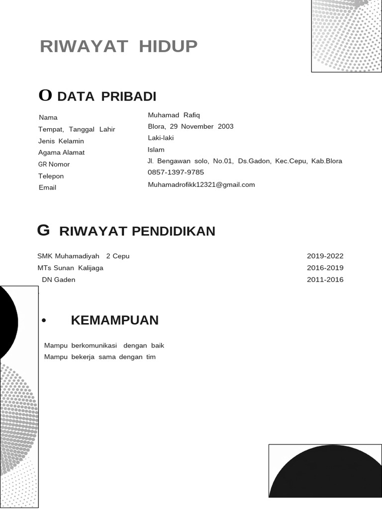 CV Muhamad Rafiq: Pendidikan & Keterampilan | PDF
