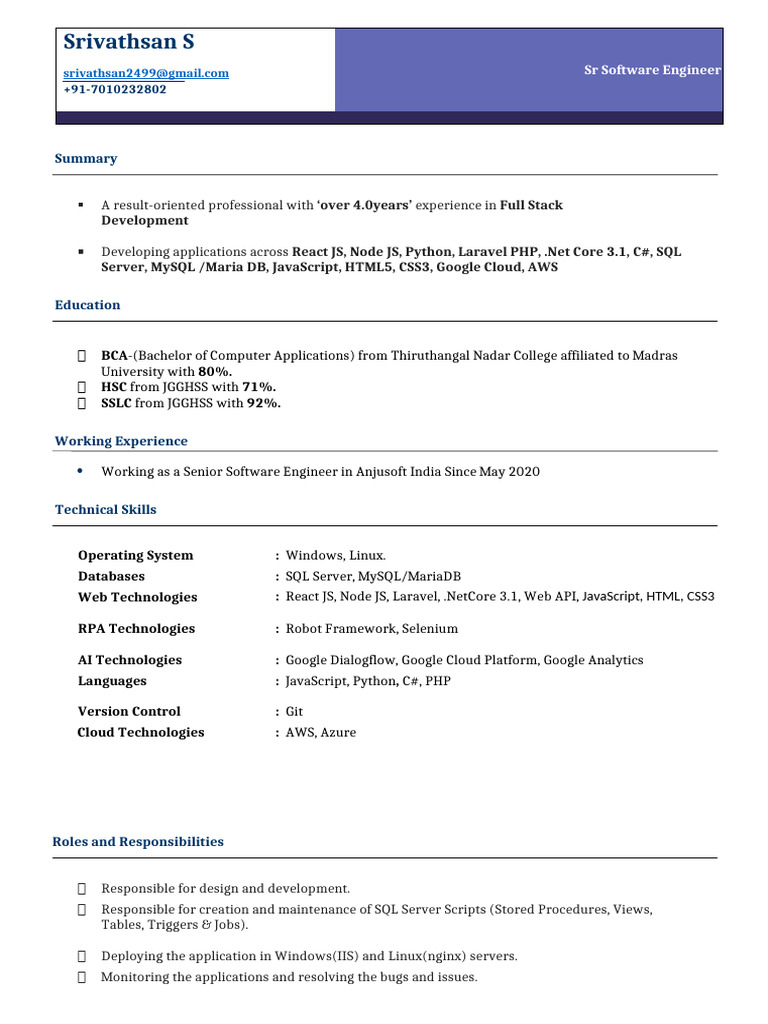 Naukri Srivathsan (4y 6m) | PDF | Microsoft Sql Server | My Sql