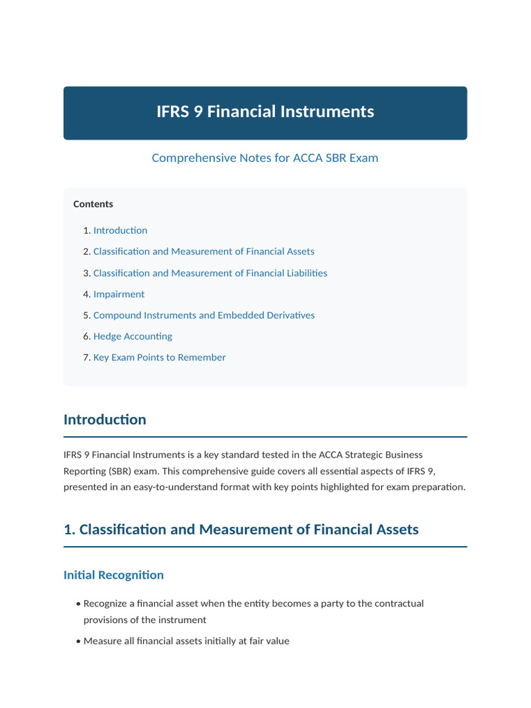 IFRS 9 Exam Guide for ACCA SBR | PDF | Hedge (Finance) | Financial Risk