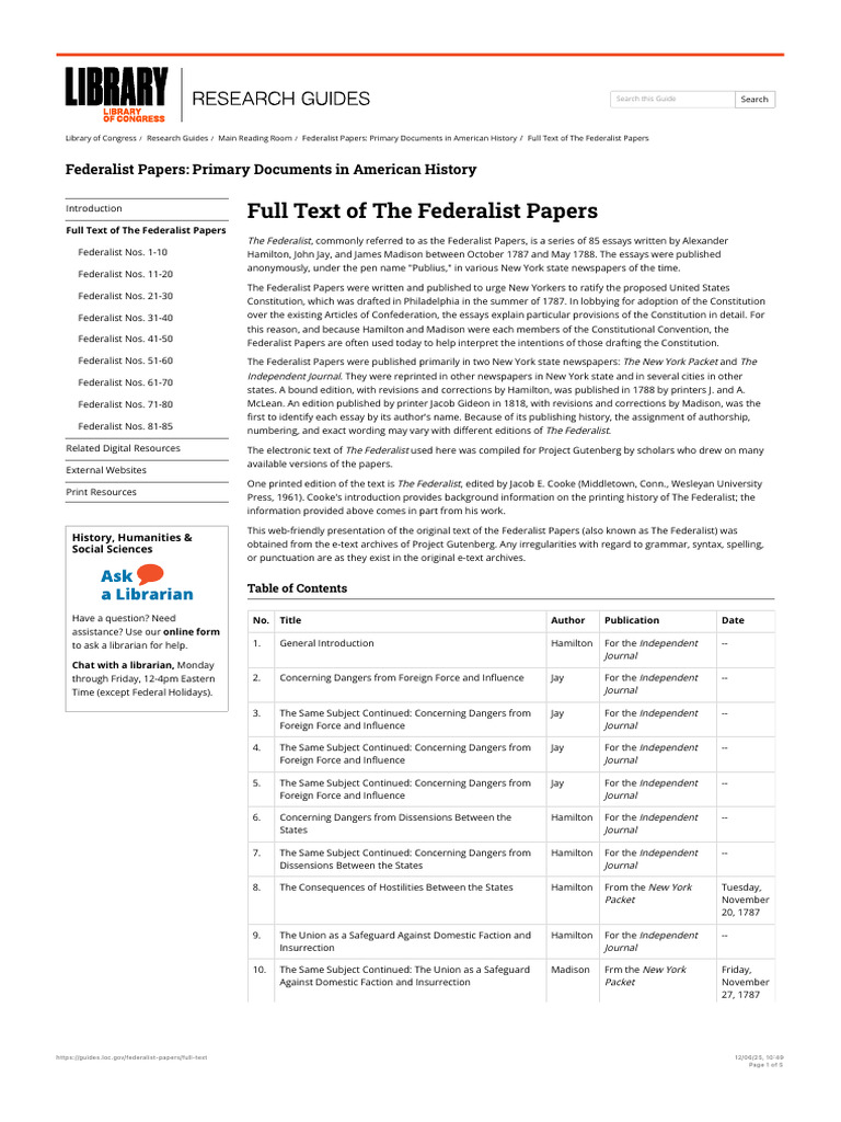 Full Text of The Federalist Papers | PDF | The Federalist Papers ...