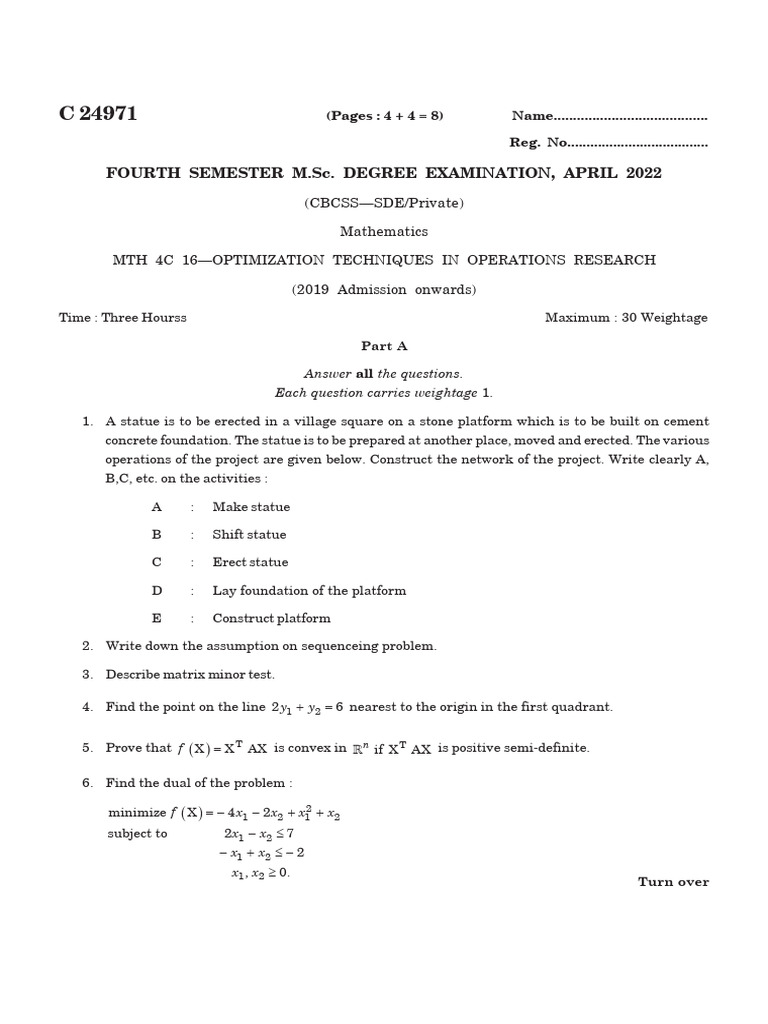 Optimization Techniques in Operations Research Exam | PDF | Dynamic ...