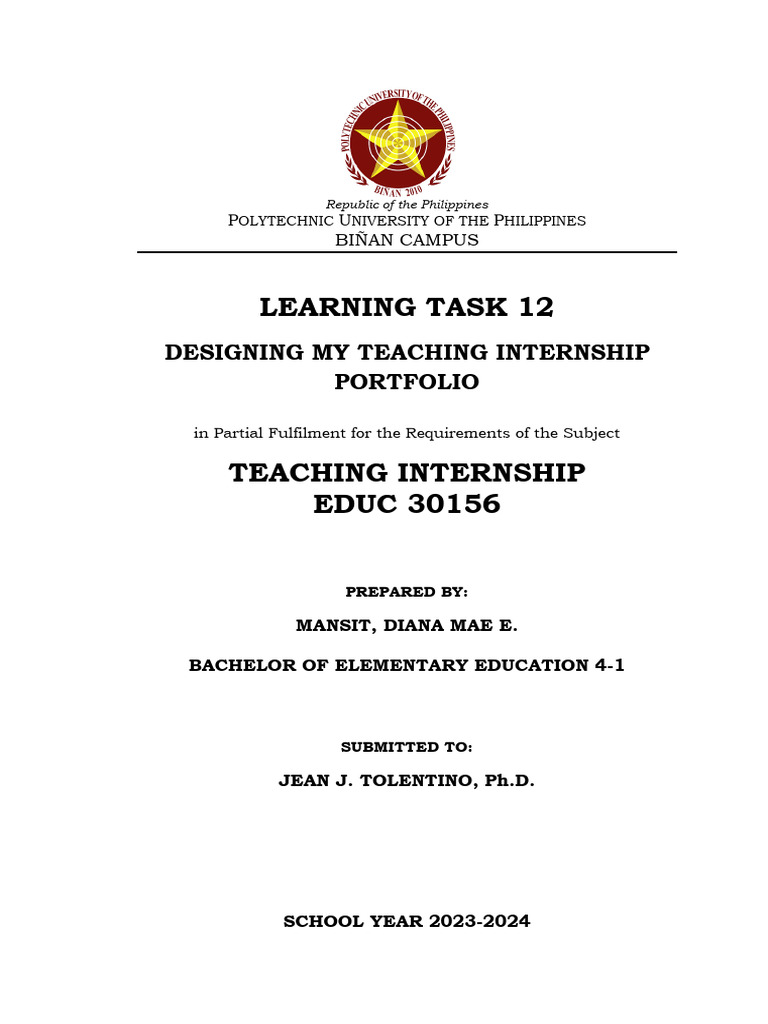 Teaching Internship Portfolio Guide | PDF | Learning | Teachers