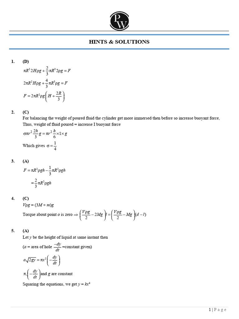 Fluid Mechanics Concepts and Equations | PDF | Buoyancy | Pressure
