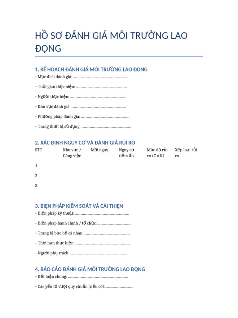 Bieu Mau Danh Gia Moi Truong Lao Dong | PDF