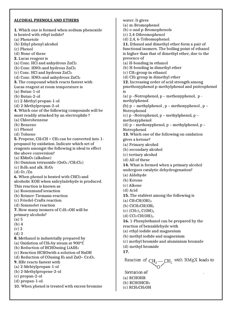 Alcohal Phenols and Ethers | PDF | Ether | Methyl Group