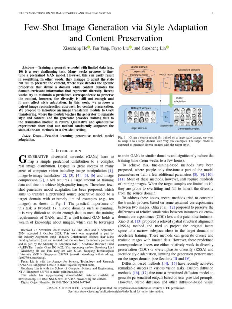 Few-Shot Image Generation Via Style Adaptation and Content Preservation ...