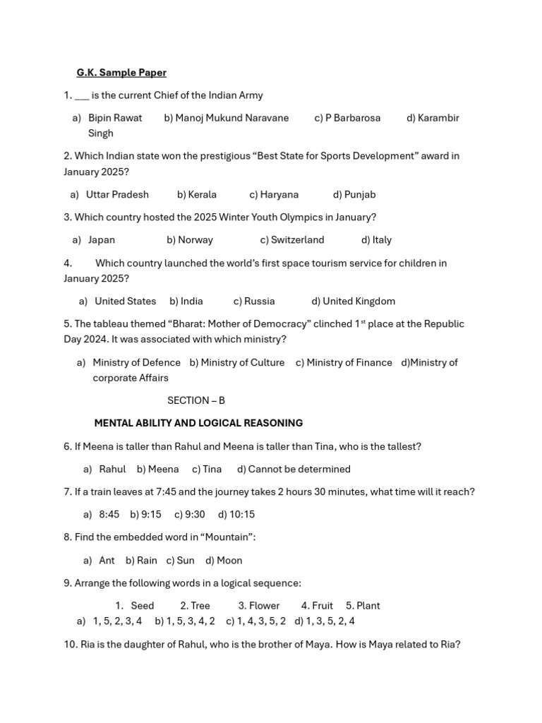 Grade 4 G.K. and Life Skills Sample Paper | PDF | Waste