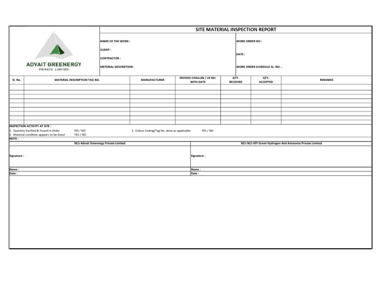 Site Material Inspection Report | PDF