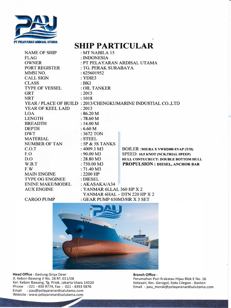 MT Nabila 15 Ship Specifications | PDF | Ships | Shipping