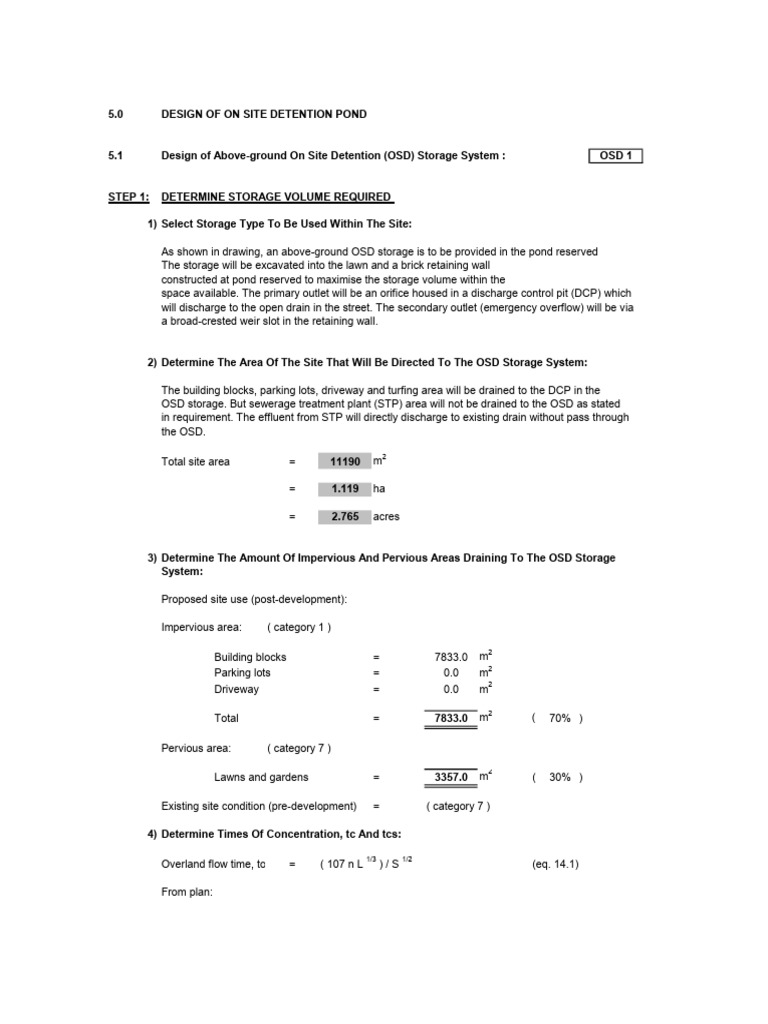 OSD Pond Design and Storage Calculation | PDF | Drainage Basin | Earth ...