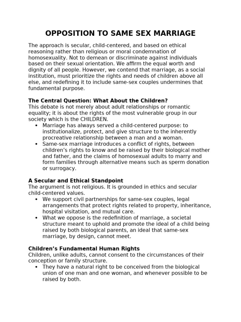 Opposition To Same Sex Marriage | PDF | Marriage | Homosexuality