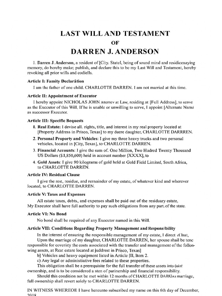 Last Will and Testament PDF