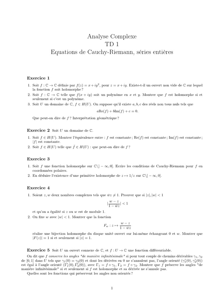 TD Corrigé : Analyse Complexe | PDF | Série entière | Fonction holomorphe