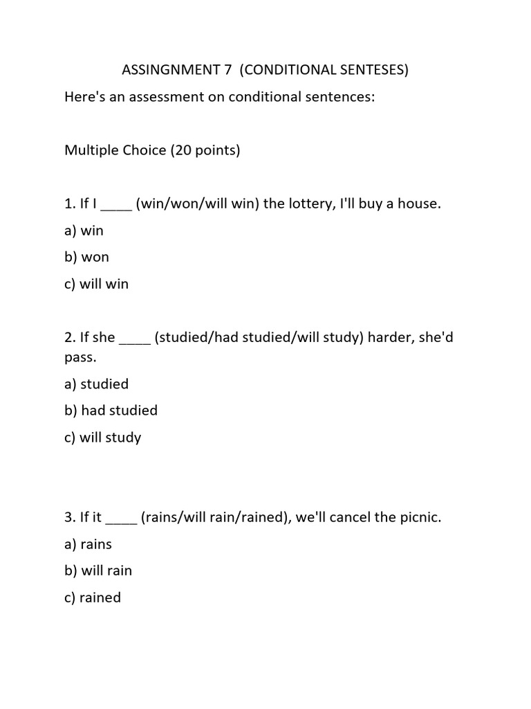Assingnment 7 Conditional Sentences | PDF