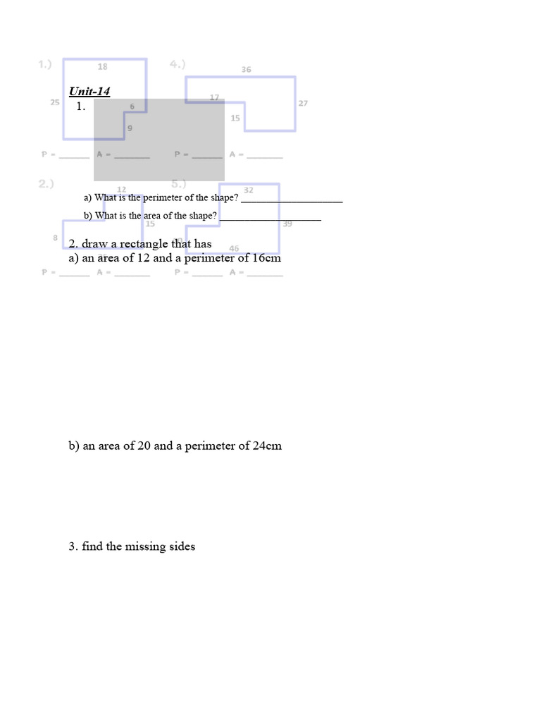 Math Exercises: Area, Perimeter, and Time | PDF | Area | Elementary ...