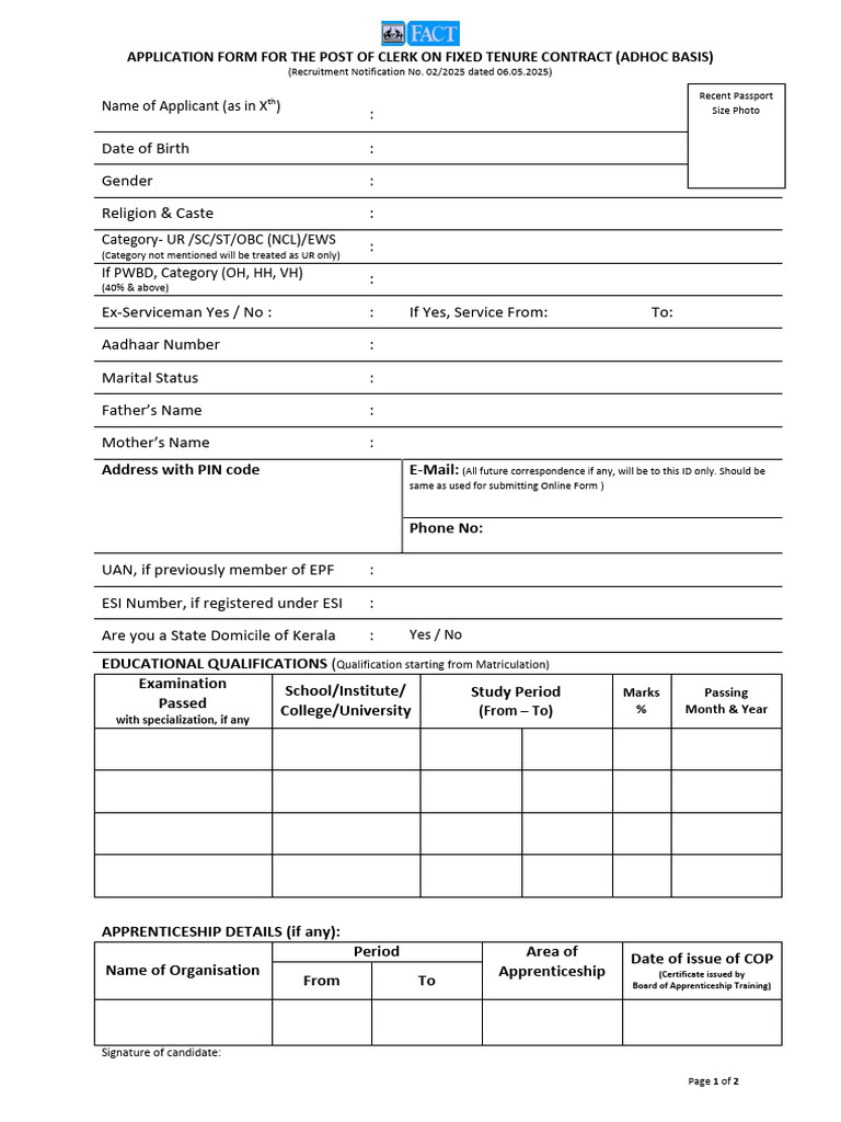 Application Form - Recruitment Notification No. 02 2025 - 8273 | PDF ...