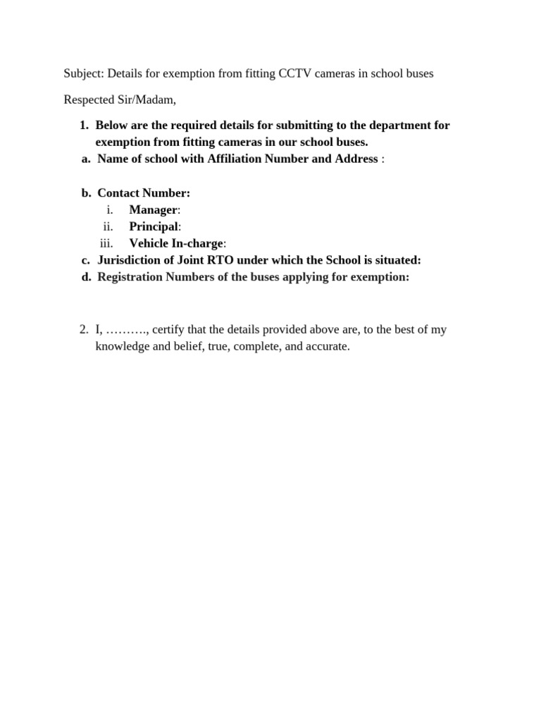 Rto CCTV Exemption Letter 2 | PDF