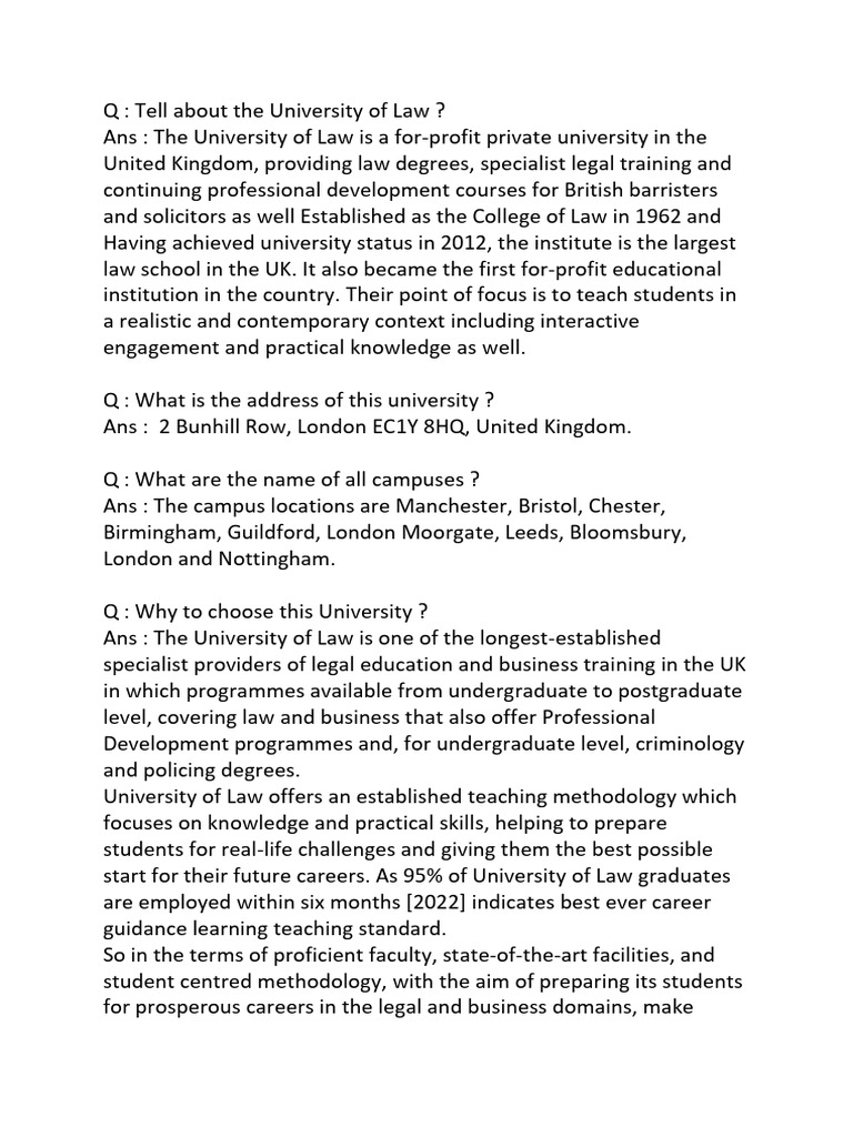 Overview of the University of Law | PDF | Educational Stages | Higher ...