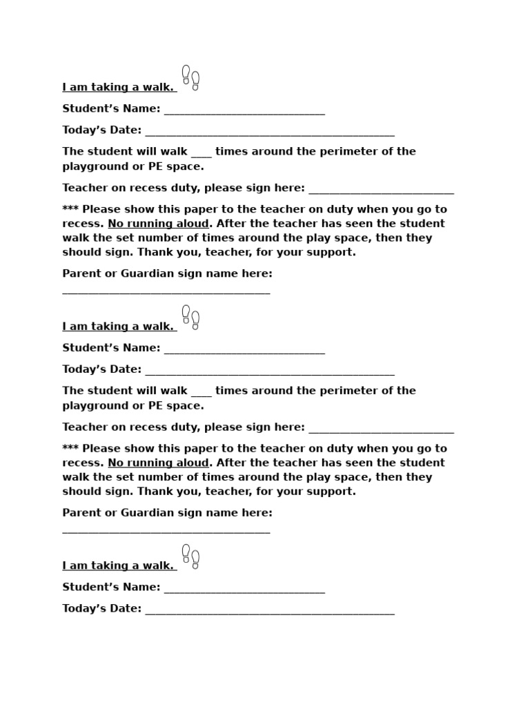 Student Walking Activity Form | PDF
