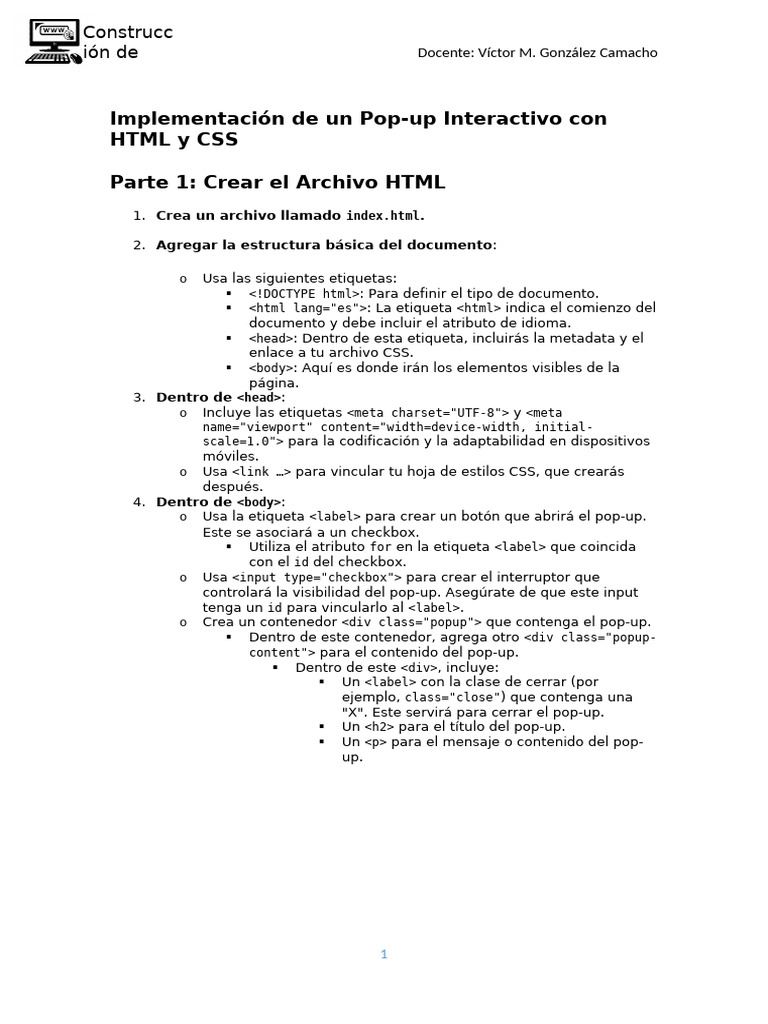 Crear un Pop-up Interactivo en HTML | PDF | Botón (Computación) | HTML