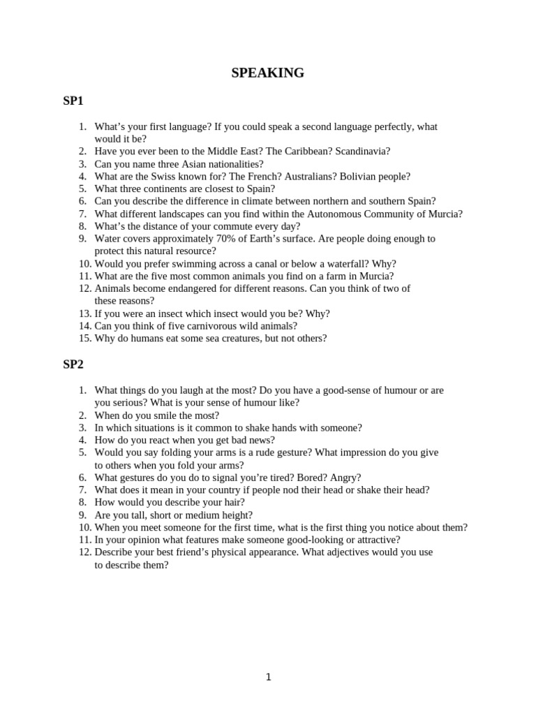Speaking Practice Questions for ESL Learners | PDF | Clothing | Banks
