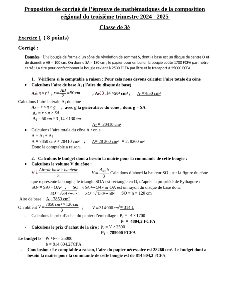 Corrigé épreuve maths 3ème 2025 PDF Géométrie euclidienne Objets — free download
