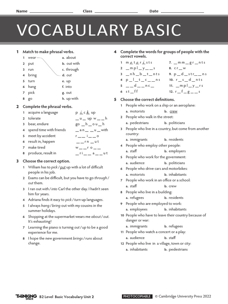 Basic Vocabulary Exercises for B2 Level | PDF | Languages | Foreign ...