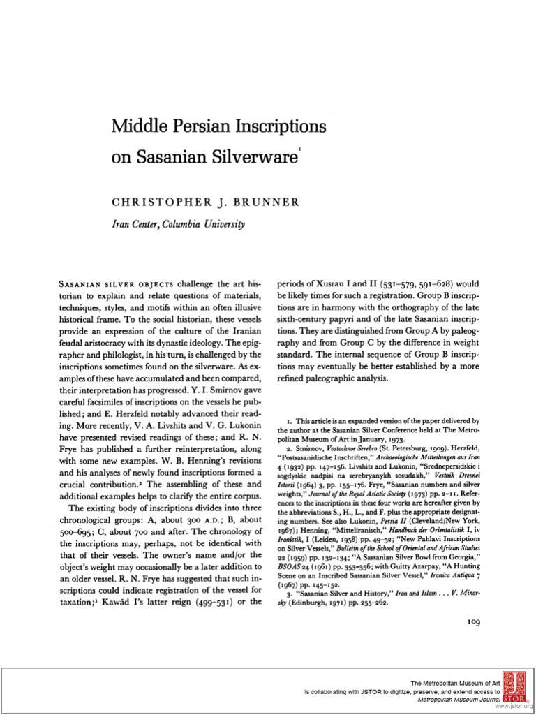 Middle Persian Inscriptions On Sasanian Silverware The Metropolitan ...