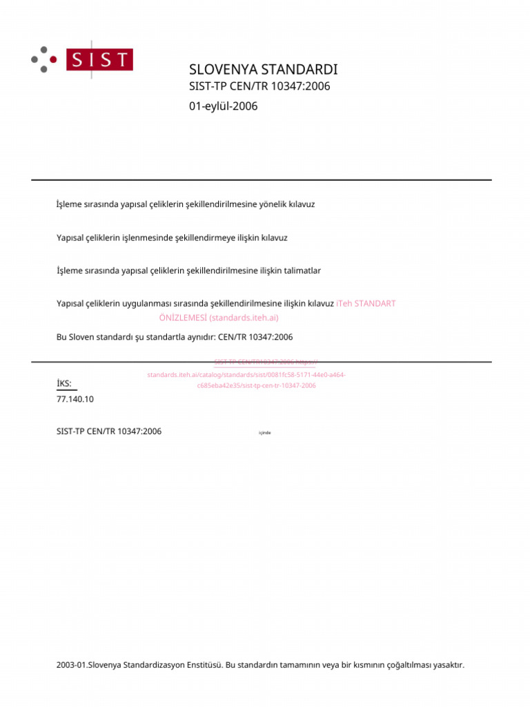 Alevle Sekillendirme Isil Islem Proseduru SIST-TP-CEN-TR-10347-2006 | PDF