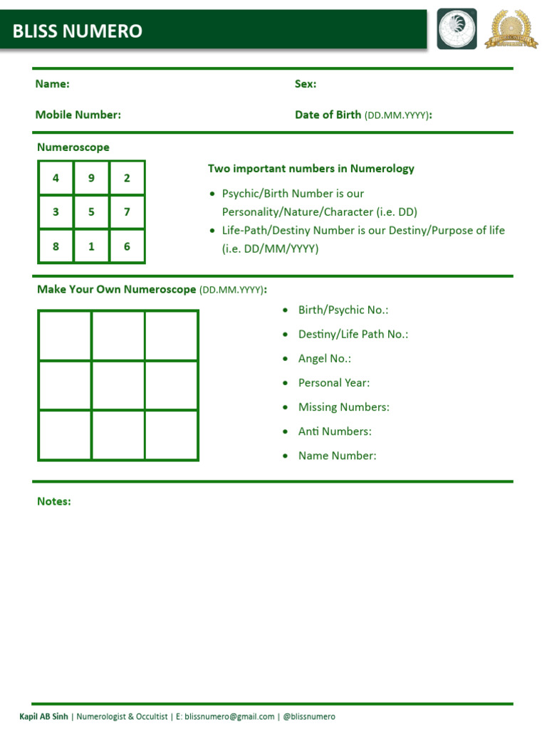 Bliss Numero Worksheet | PDF
