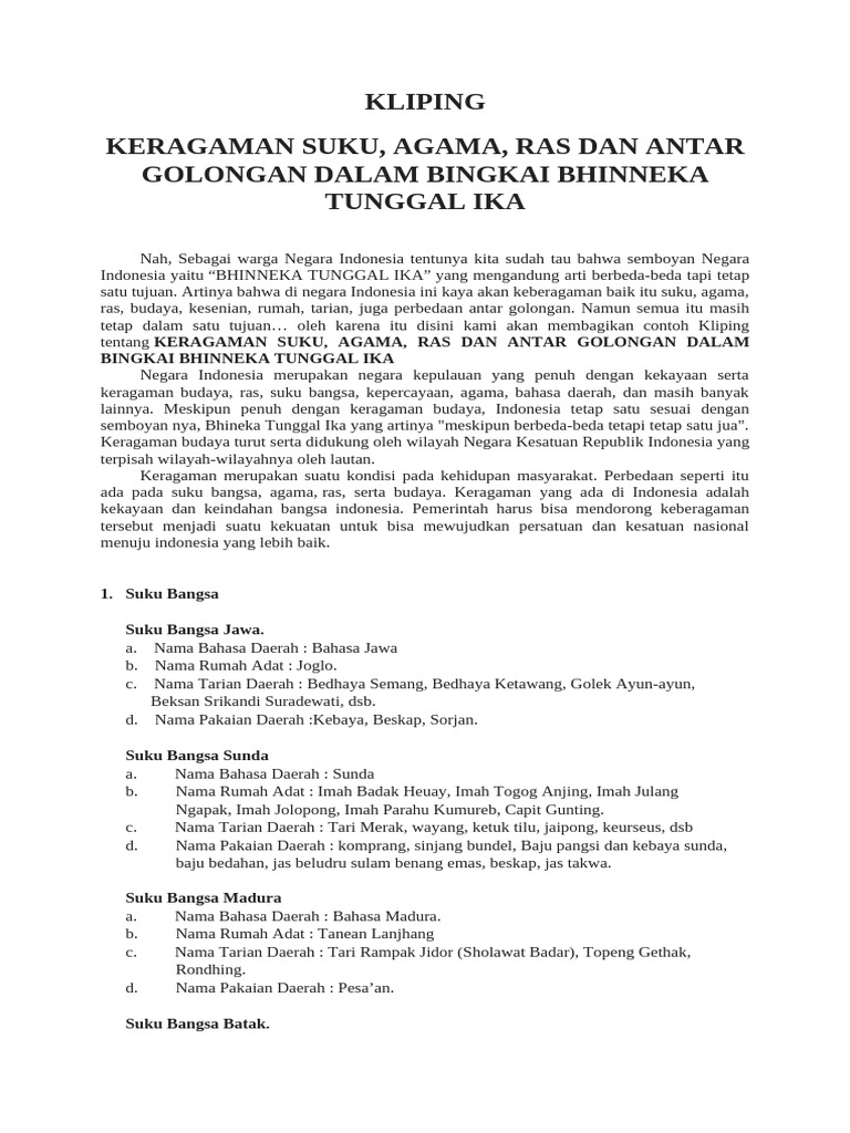 Keragaman Suku dan Agama di Indonesia | PDF