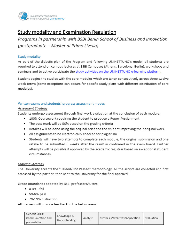 BSBI Exam and Assessment Guidelines | PDF | Educational Assessment | Thesis