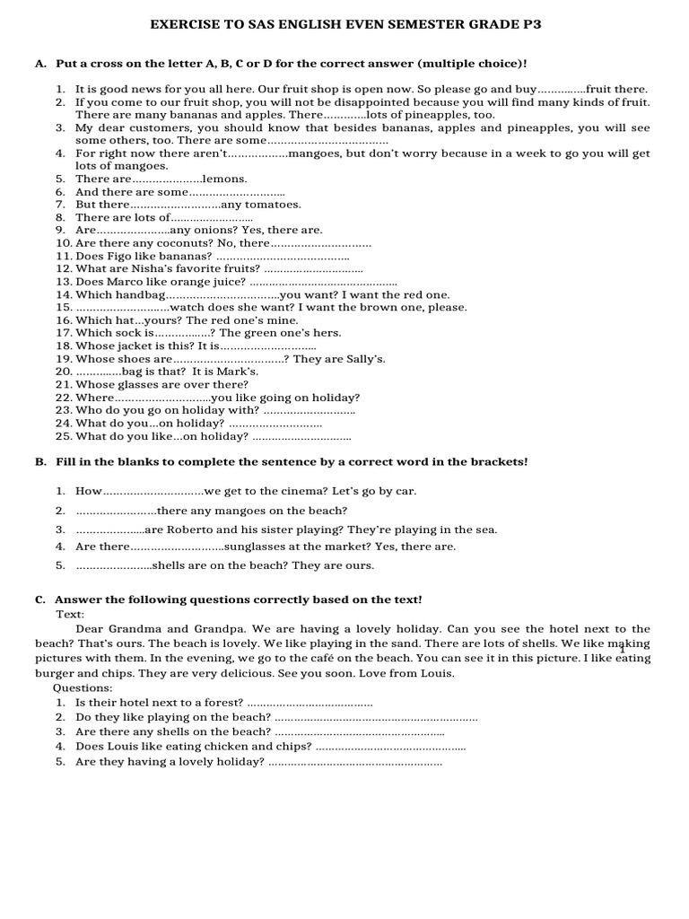 Exercise To SAS English P3-Even 2024-2025 | PDF