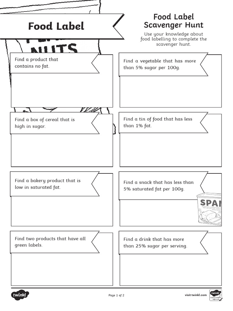 Cfe e 139 Food Label Scavenger Hunt Activity Ver 3 | PDF