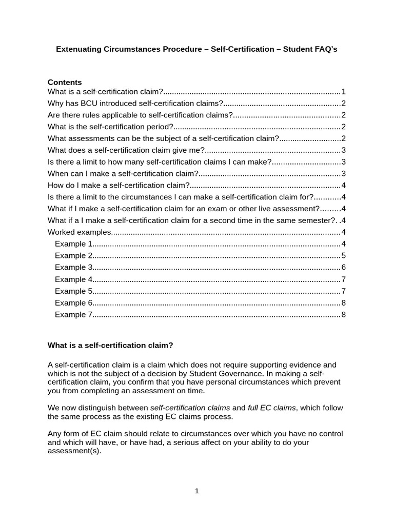 BCU Self-Certification Claims Guide | PDF | Justice | Crime & Violence